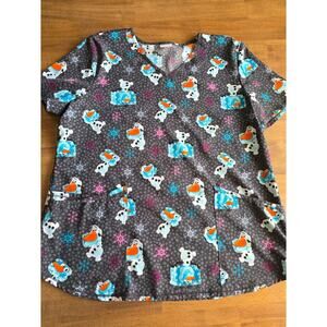 Scrubstar Women's Olaf Meltdown Scrub Top featuring a V-neckline